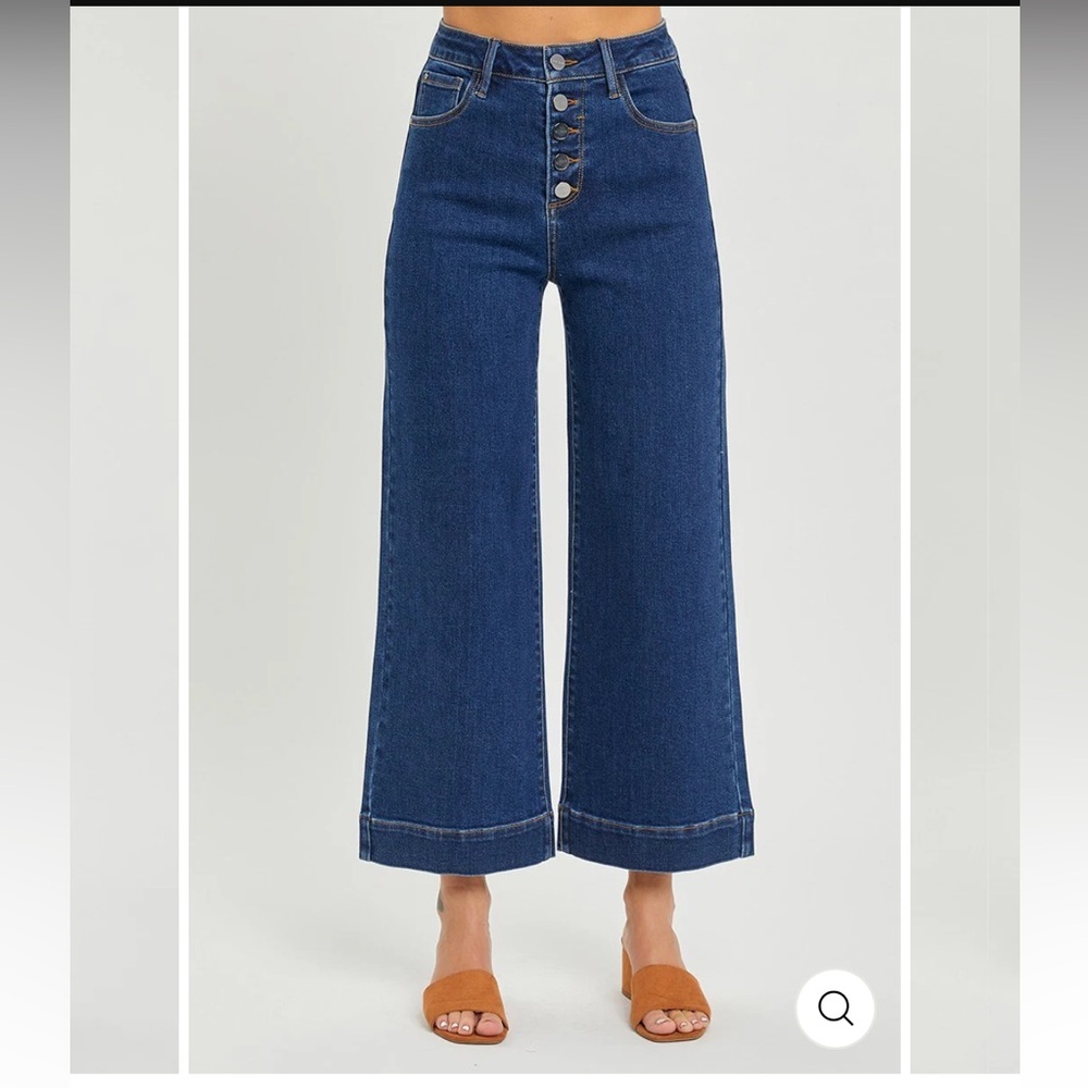RISEN HIGH RISE BUTTON FLY ANKLE WIDE JEANS